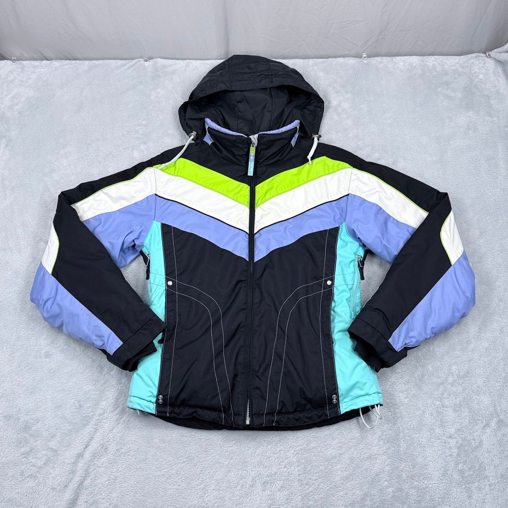 Obermeyer Ski Jacket Juniors Girls 18 Black Purple Insulated Hooded Snowboarding